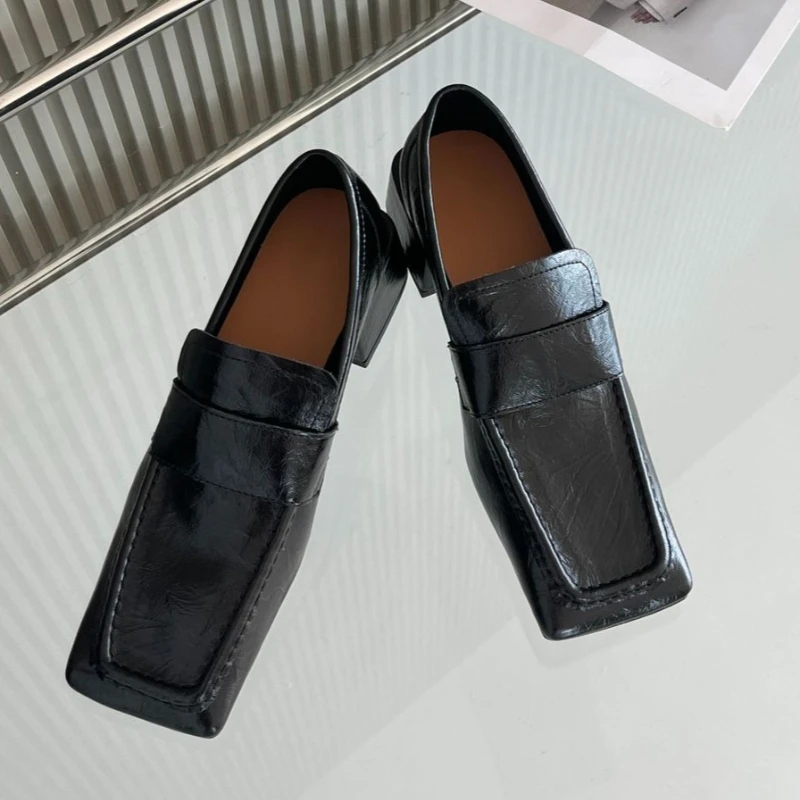 Women Square Toe Chunky Heel D - Leatherwork Designs ulasan dan harga